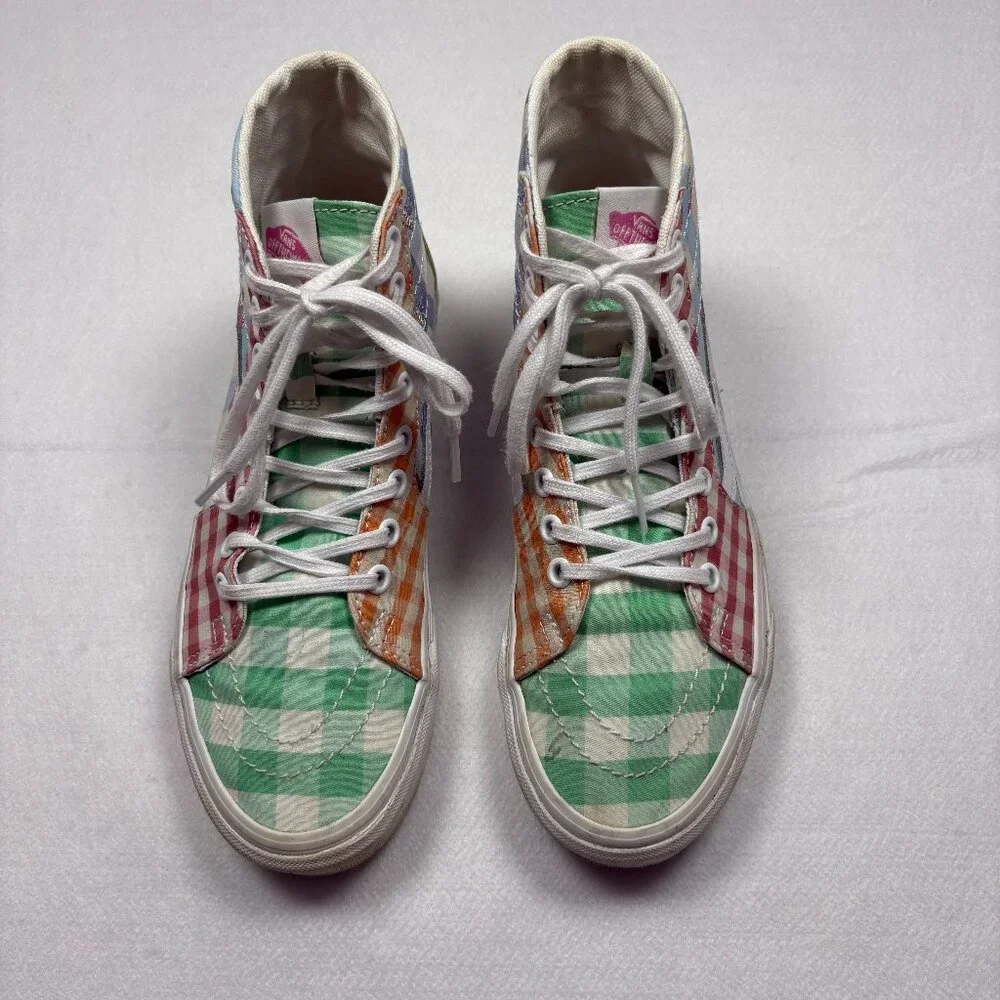 VANS Sneakers Women's Gingham Plaid Colorblock Sk-8 Hi Pink Blue Cottagecore 7.5